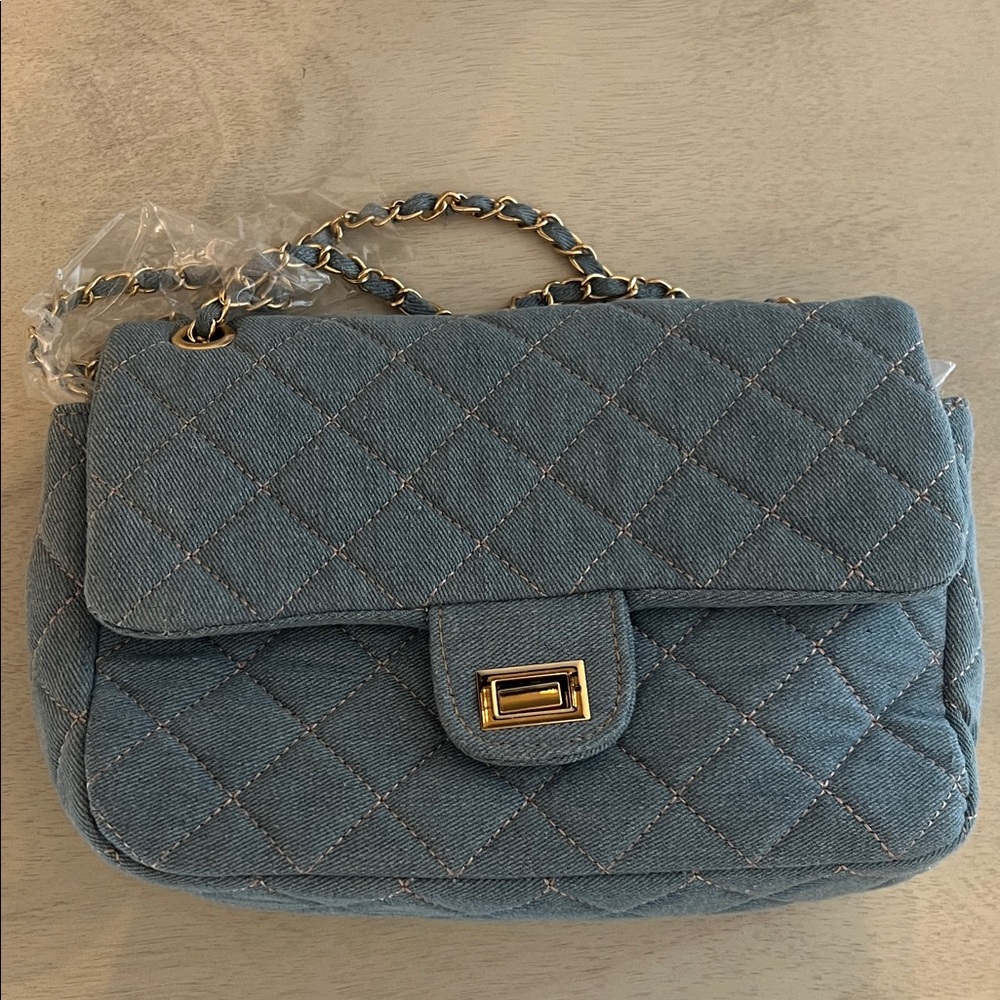 Quilted Blue Chain Shoulder Bag